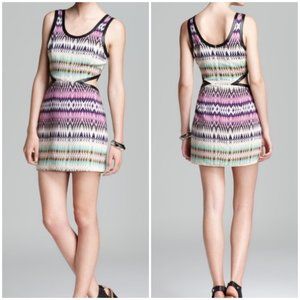 EUC Parker "Shockwave" Tribal Pattern Slash Cutout 100% Silk Mini Dress Size M